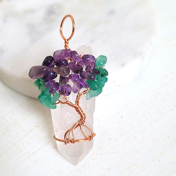 Genuine Crystal Quartz Tree of Life Pendant Handmade with love NWT - Picture 2 of 2